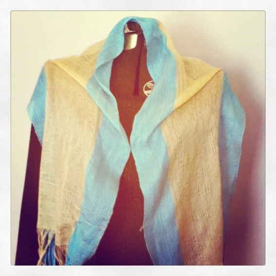 silk blue and gold lace scarf